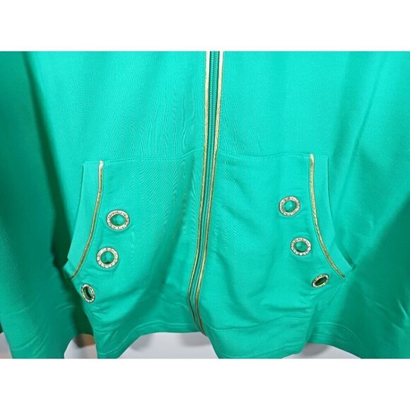 Quacker Factory Athleisure‎ Track Jacket Full Zip Green Gold Rhinestone  Size 3X - Picture 5 of 7